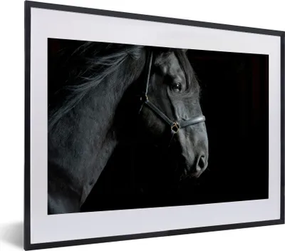 Produktbild von MuchoWow® MuchoWow® Gerahmtes Poster Pferd - Schwarz - Halfter 40x30 cm - Poster mit zchwarzem Bilderrahmen - Bilderrahmen - Poster im Rahmen