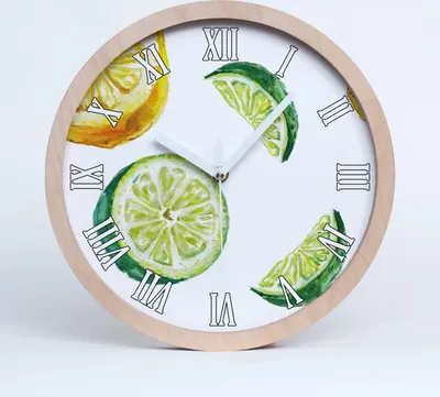 Produktbild von Holzuhr 25fi cm wanduhr - weiße Spitzen - Zitrone und Limette