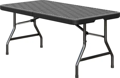 Produktbild von MIO | Partytisch | B:T 183 x 76 cm | Schwarz / Rattan | Klappbar | Rechteckig | Buffettisch, Party Klapptisch