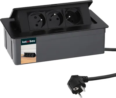 Produktbild von KOTARBAU® 3-fache Versenkbare Steckdosenleiste Aluminium 1,5m Verlängerungskabel Schwarz
