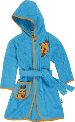 Productafbeelding van Playshoes Uni badjas/morgenjas voor kinderen, aquablauw, model "De Muizen", maat 122/128