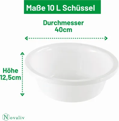 Immagine prodotto di Novaliv 3x Ciotola per lavastoviglie rotonda 10L, D40 cm, bianca, senza BPA e lavabile in lavastoviglie - Ideale per la cucina e il campeggio, Ciotola rotonda, Ciotola di plastica grande, Ciotola per lavare, Ciotola di plastica, Ciotola per l'impasto