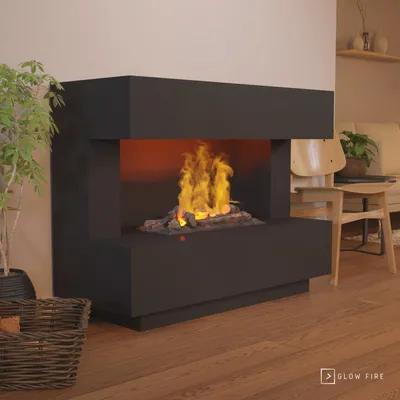 Produktbild von GLOW FIRE Elektrokamin 'Kant' | Wasserdampf Kamin mit OMC 600 inkl. Holz in schwarz | HxBxT: 120x90x50 cm