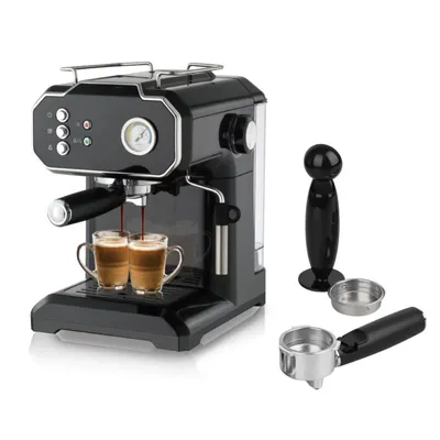 FORSMANO Kaffeemaschine mit Milchaufschäumer, 1,5L Wassertank, 850W, Hoher Druck, Doppelbrühfunktion, Espressomaschine, mit Abnehmbarer Tank, Schwarz