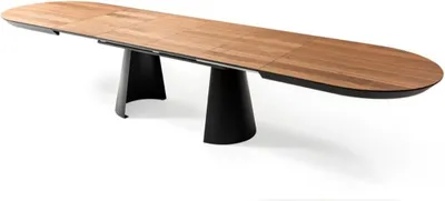 Image de Table de salle à manger ovale Table de cuisine à rallonges design en bois brun