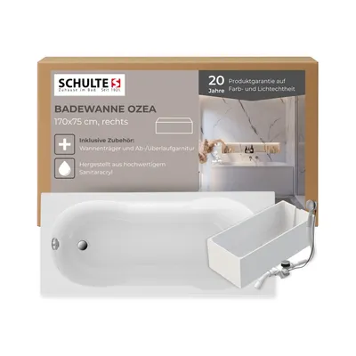 A product box for a bathtub, showing the bathtub itself and product details.
