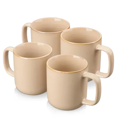 Obrázek produktu pro Sada hrníčků VANCASSO, 4 ks kameninové hrníčky, 480 ml, hrníčky na kávu s uchem, hnědé