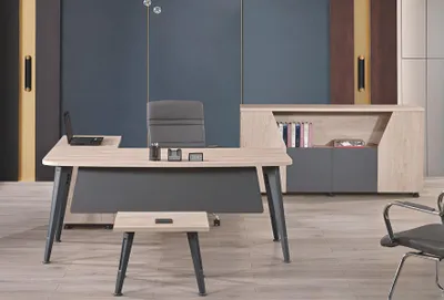 Produktbild von Eckbürotisch Arbeitstisch Komplettbüro Büromöbel 3tlg Holz Set Grau