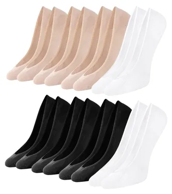 Produktbild von Damen-Socken bis zum Knöchel – 8 Paar mit rutschfestem Silikon – Schwarz, Hautfarben und Weiß