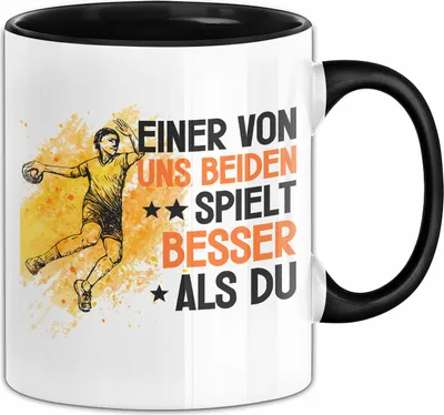 Produktbild von Handball Tasse Geschenk Spruch Für Golf-Spieler Einer Von Uns Beiden Spielt Besser Als Du Becher (Schwarz)