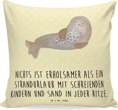 Produktbild von Mr. & Mrs. Panda Sofa Kissen Sommerchaos - Gelb Pastell - Geschenk, Kuschel, Sommerferien, Summer Feelings, Dekokissen, Sommerprodukte, Vibes, Deko, Sofakissen, bedruckt