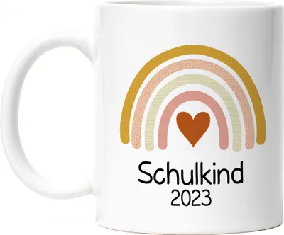 Produktbild von Schulkind 2023 Tasse Einschulungsgeschenk Grundschule 1. Klasse Schulstart Herzen Motiv