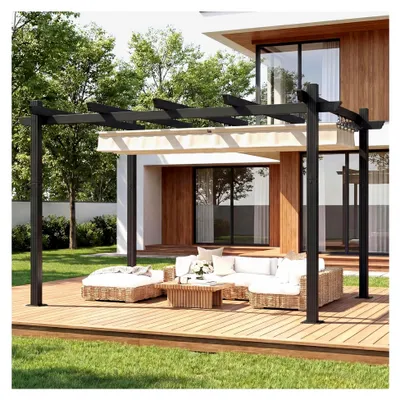 Produktbild von Pergola Pavillon 3x4m wasserdicht und stabil, Gartenpavillon aus Aluminium mit Schiebedach, Sonnenschutz für Garten, Terrasse und Balkon, Beige