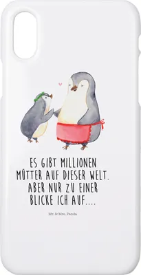 Produktbild von Mr. & Mrs. Panda Iphone 10 Handyhülle Pinguin mit Kind - Weiß - Geschenk, Muttertag, Cover, Mutti, Hülle, X, Vorbild Mama, Mutter, Handy, Familie