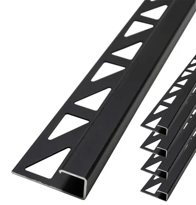 Produktbild von Dalsys 5x Fliesenschiene Eckprofil 2,5m x 12,5mm Schwarz Aluminium eloxiert Quadratprofil Fliesenprofil Abschlussleiste Kantenprofil Eckschutzschiene Wand Boden Fliesenabschlussprofil