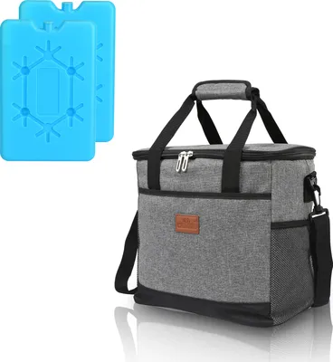 Produktbild von Jayseuw 15 L Kühltasche Isoliertasche Thermotasche Wasserfest Picknicktasche Faltbar Kühlbox mit 2er-Set Kühlakkus Kühlelemente Camping Lunch Grau