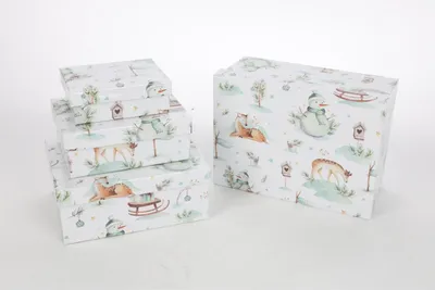 Produktbild von 4-tlg. Deko-Boxen Set verschiedene Größen & Designs | 4-fach sortiert | Geschenk- & Aufbewahrungsboxen für Weihnachten & Deko