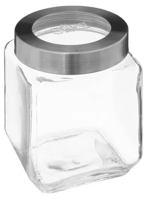A clear glass jar with a silver lid.
