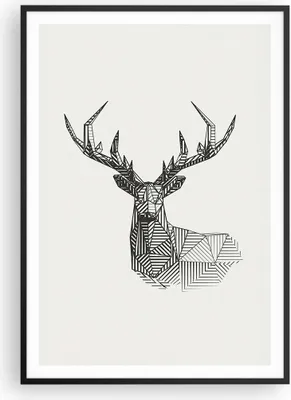 Produktbild von Gerahmtes Poster - Schwarzer Rahmen - Hirsch Skizze Skandinavisch - 70x100 cm - Wand Bild - Wanddeko - Wandbilder - Kunstposter - Wandposter - Bilderrahmen - Bilder - Kunstdruck - P2BPA70x100-4950