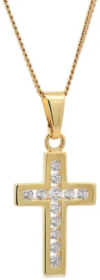 Produktbild von Anhänger Kreuz Zirkonia  375 Gold mit vergoldeter Silberkette 55 cm