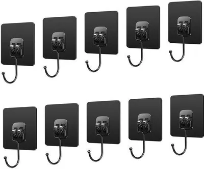 Produktbild von Ibenzoa® Selbstklebende Handtuchhaken 10er-Set, Schwarz – PVC & Edelstahl, 10 kg Tragkraft, für Bad & Küche, Ohne Bohren