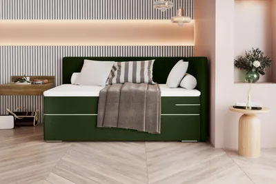 Produktbild von 99rooms Phönix Mini Plus Boxspringbett 100x200 cm Webstoff MALMO_NEW Dunkelgrün Seitenteil rechts