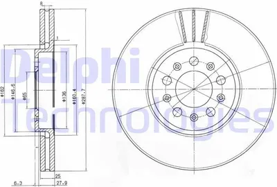 Produktbild von 2x DELPHI Bremsscheibe BG3035C für VW Golf IV Schrägheck (1J1) POLO (9N_) BORA