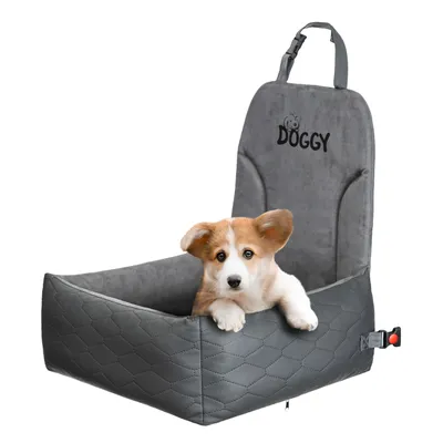Produktbild von Hunde Autositz 55×50 cm – Sicherer Auto-Fotelik für Hunde, weich gepolstert, mit Sicherheitsgurt & Befestigung, für Vorder- und Rücksitz Grau