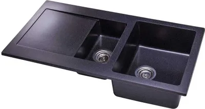 Produktbild von Granit Spüle + Siphon Einbauspüle Küchenspüle Spülbecken DG005 Schwarz 95x50cm