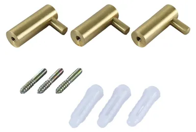 Wandhaken aus Messing, 3 Stück, Gold, 38x19 mm