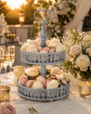 Produktbild von Etagere 2-stöckig Metall Grau Servierständer Cupcake Obst Deko Vintage