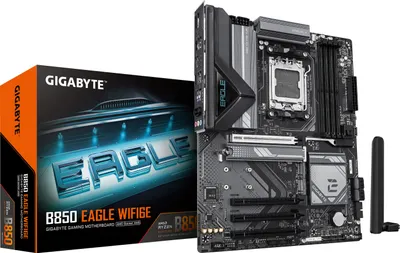 Immagine prodotto di GIGABYTE B850 EAGLE WIFI6E Scheda Madre - CPU AMD Ryzen Serie 9000, VRM digitale 8+2+2 fasi, fino a 8200MHz DDR5 (OC), 1xPCIe 5.0 + 2xPCIe 4.0 M.2, LAN GbE, WIFI 6E, USB 3.2 Gen 2
