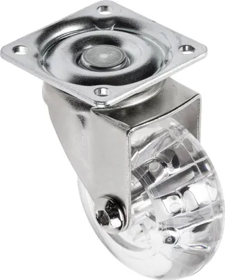 Produktbild von GTV - Möbelrolle BRAZYLIA ohne Feststeller - Lenkrollen für Möbel - Stahl/PC/PU - Durchmesser 75 mm - Schwenkräder 360 Grad - Gesamtlast pro Rolle 64 kg - durchsichtig