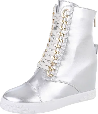 Produktbild von Ital-Design Damen Stiefeletten High-Heel Stiefeletten Keilstiefeletten  Lederoptik Schnürstiefeletten 87108900 Silber Gr.  38