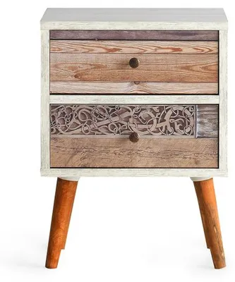 Image de Table de chevet Table de nuit Bois MDF mélaminé Blanc et Noyer L 40 cm avec tiroir