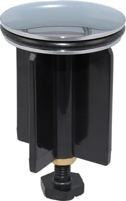 A close-up studio shot of a sink drain stopper.