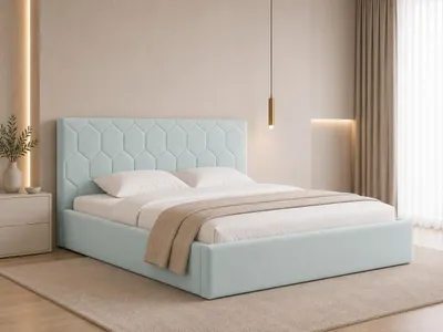 Produktbild von Polsterbett, Doppelbett mit Gepolsterter Kopfteil, Bett mit Kopfstütze, Bettkasten und Lattenrost, Rahmenbettgestell, Samststoff, Stauraumbett - Bett 02 - 140x200 - Aqua (TRINITY 22)