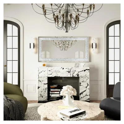 Produktbild von Wandspiegel Kristall Silber: Großer Rechteckiger Wohnzimmerspiegel, Moderner HD Dekospiegel 120×60cm für Wohnzimmer und Schlafzimmer
