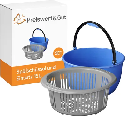 Produktbild von Spülschüssel und Einsatz: 15L Waschschüssel Camping, 35cm rund, Kunststoff mit Henkel, ideal für Haushalt & Wohnmobil