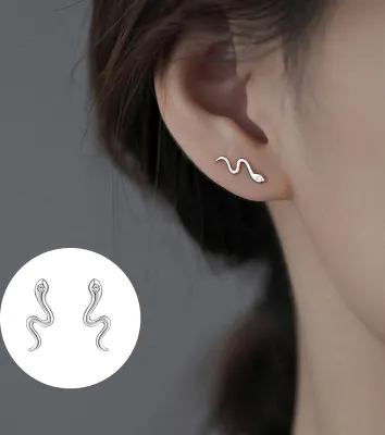 Produktbild von 1 Paar Ohrstecker, Temperament, minimalistisch, glänzend, Zirkonia, eingelegt, geometrisch, Anziehgeschenk, Damen-Schlangen-Ohrstecker, Knorpel-Piercing-Schmuck, Mode-Accessoire