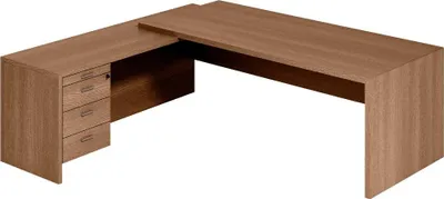 Produktbild von Quadrifoglio T45 Schreibtisch nussbaum L-Form Wangen-Gestell nussbaum 220,0 x 194,0 cm