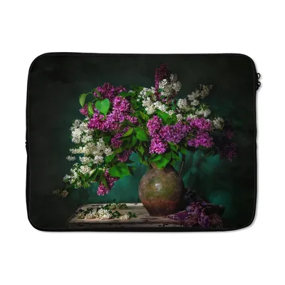 Produktbild von MuchoWow® Laptop Hülle 17 Zoll Laptoptasche Vintage - Blumen - Stilleben - Zipper - Schutzabdeckung