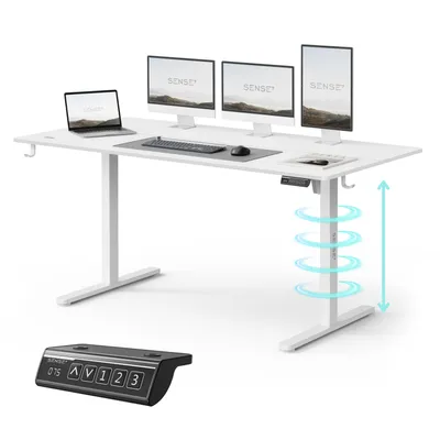 Obrázok produktu pre SENSE7 NOJO Light, výškovo nastaviteľný písací stôl, elektrický, s pamäťou, ergonomický, biela farba, rám stola, vhodný aj pre hranie