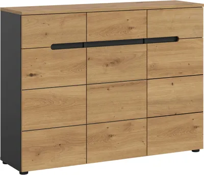 Produktbild von Canu Schuhschrank 3 Türen, 3 Schubladen Eiche Nachbildung, grau.