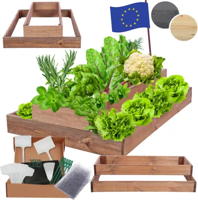 Produktbild von MODO24 Hochbeet Holz, Pflanzkasten, Massivholz, Kiefer, Kräuterbeet, Blumenkasten, Garten, Terrasse, 18x60x60 cm, Braun, ZP09