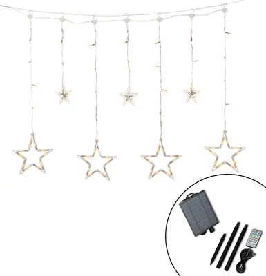 Produktbild von Konstsmide Weihnachtsdekoration,LED Solar Lichtervorhang mit Sternen, 77 bernsteinfarbene Dioden, inkl. Solarpanel, Fernbedienung, transp.Kabel, Außen