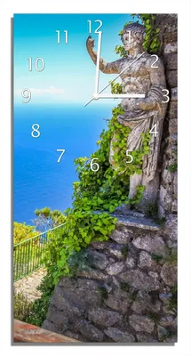 Produktbild von Wallario Design Wanduhr Mediterraner Ausblick aus Echtglas, Größe 30 x 60 cm