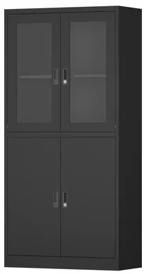 Produktbild von Büroschrank Metall abschließbar Sicherheitsglas Einlegeböden Schwarz