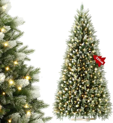 Immagine prodotto di ALBERO DI NATALE ARTIFICIALE LILIIN, 225 cm, realizzato in PVC-PE con punte bianche, dotato di illuminazione, facile da montare, include il supporto per l'albero
