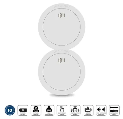 Produktbild von Alecto SD1030 2x - Set mit 2 Rauchmeldern - 10 Jahre Batterie- und Sensor-Lebensdauer - Weiß